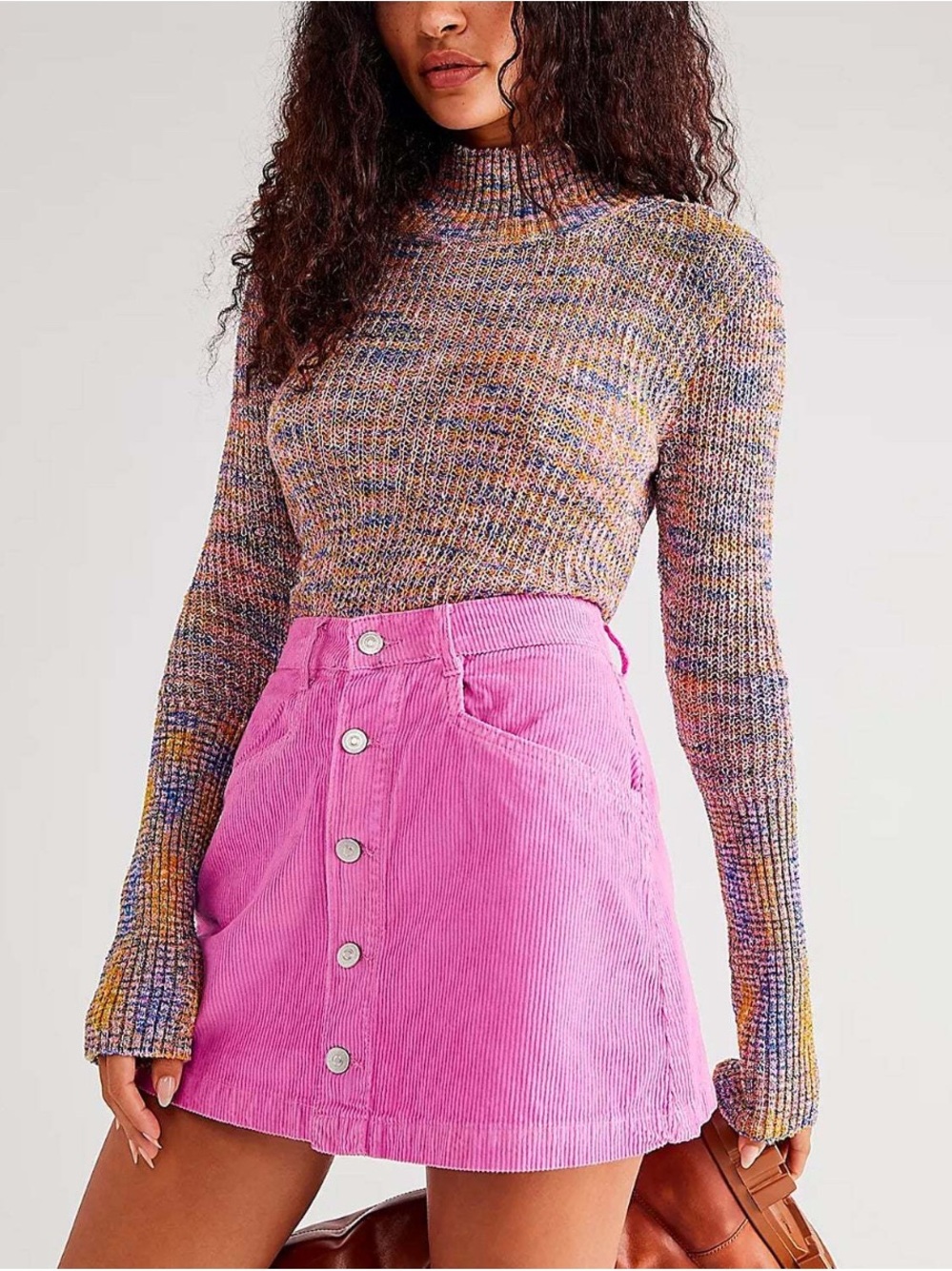 Free People High-Rise Pink Button-Front Mini Skirt